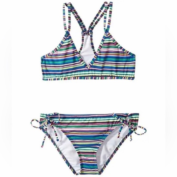 Printed Sport Bra Set Big Kids Multi Color Stripe Size 7 Ella Moss Swim Bikini - Picture 1 of 5